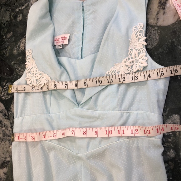 Vintage Ms Rita California Fit & Flare Wide Collar Lace Blue Dress Size S - Picture 14 of 16